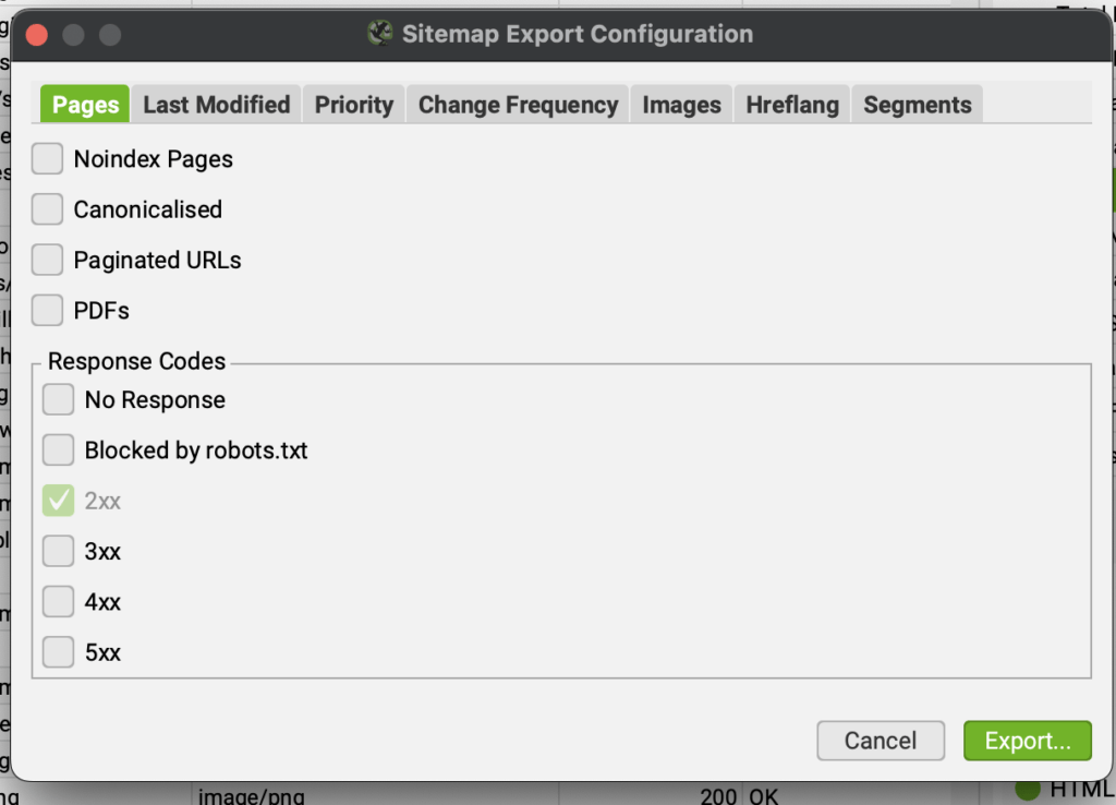 Sitemap XML config in Screaming Frog